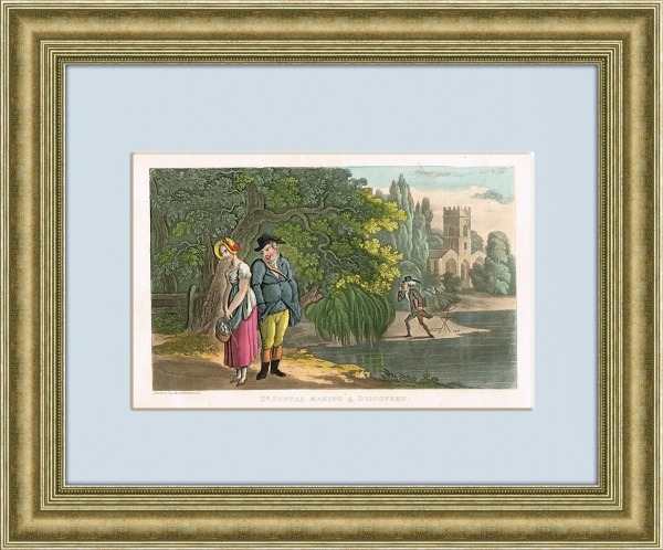 Свидание в парке, старинная литография середины 19 века