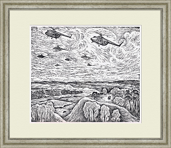 Вертолеты, военная техника. Советская гравюра