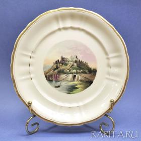Старинная фарфоровая тарелка с ручной росписью "Замок Rheinfels в Германии"