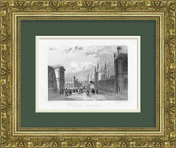 Королевский дворец в Брюсселе. Антикварная гравюра 1857 года