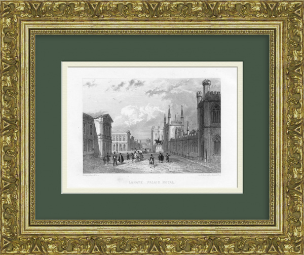 Королевский дворец в Брюсселе. Антикварная гравюра 1857 года