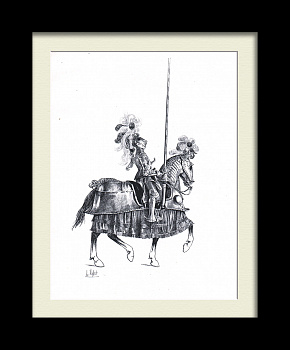 Рыцарь в военном обмундировании 16 века. Старинная гравюра 19 века