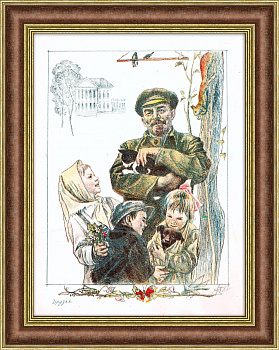 Ленин с детьми, в Горках Ленинских. Советская литография