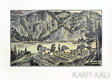 "Окраина", цветная линогравюра Н. Алисова, 1980 г.