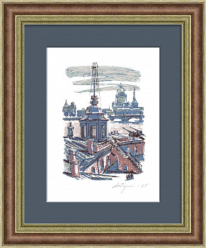 Петербург: вид на Исаакиевский собор и Адмиралтейство. Шелкография в раме