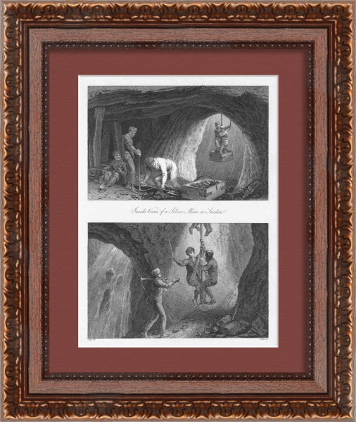 Внутри серебряного рудника, старинная гравюра