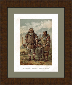 Оленные чукчи в национальных одеждах. Редкая гравюра 19 века