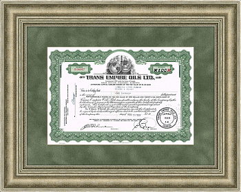 Нефтяная компания "Trans-Empire Oils ltd", сертификат