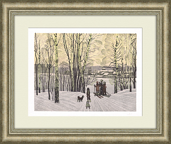Зима в Подмосковье. Авторская линогравюра В.Г. Рогачева
