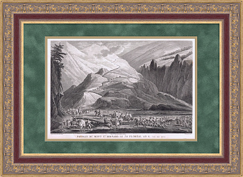 Наполеон переходит через перевал Сан-Бернар. Гравюра 19 века