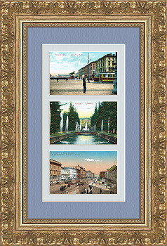 Виды Санкт-Петербурга и Петергофа, панно в раме, начало 20 в.