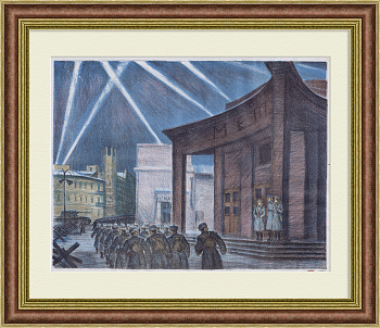Москва в дни войны, метро "Арбатская". Автолитография В.А. Дувидова
