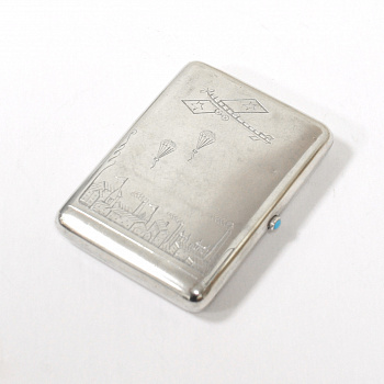 Уникальный, серебряный портсигар. Авиация и парашютизм в СССР Уникальный, серебряный портсигар. Авиация и парашютизм в СССР