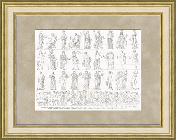 Античные боги Древнего Рима и Греции, антикварная гравюра