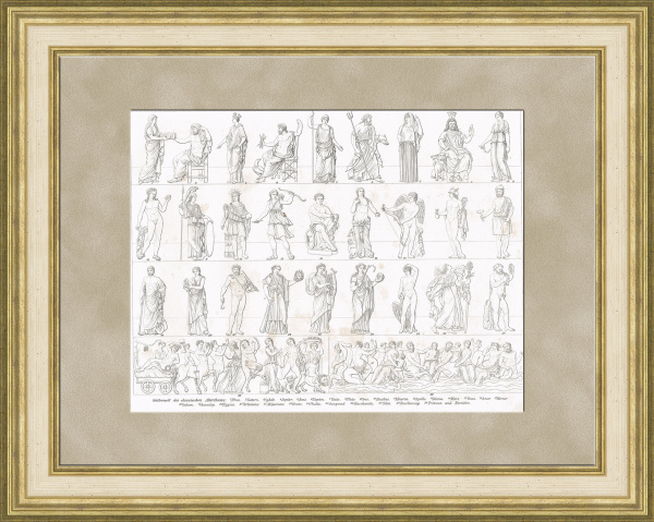 Античные боги Древнего Рима и Греции, антикварная гравюра