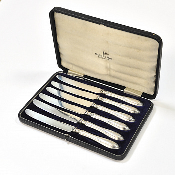 Десертные ножи, набор из шести предметов. Антикварное серебро