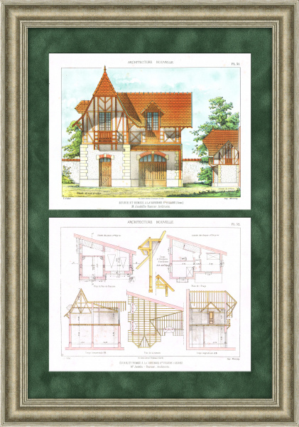 Проект приусадебной постройки архитектора M. Jandell-Ramier, старинная литография1890-е гг. Проект приусадебной постройки архитектора M. Jandell-Ramier, старинная литография1890-е гг.