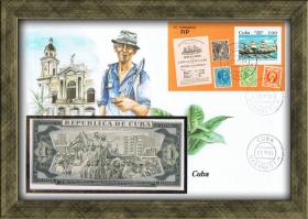 Куба: купюра, конверт, марки со спец. гашением. Коллекционный выпуск
