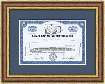 Алмазная компания Lazard Kaplan international, Inc. Сертификат на 100 акций 