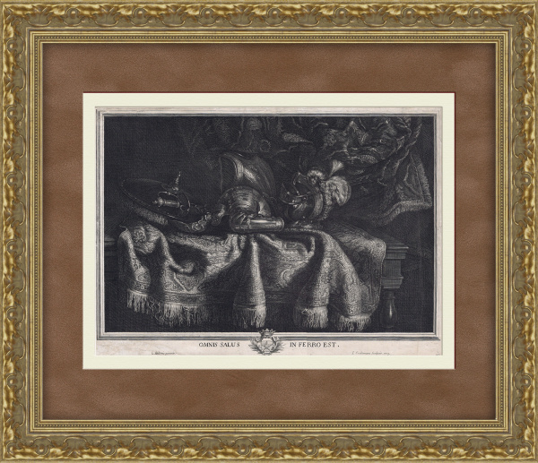 Натюрморт с рыцарской броней. Музейная гравюра 1703 года Натюрморт с рыцарской броней. Музейная гравюра 1703 года