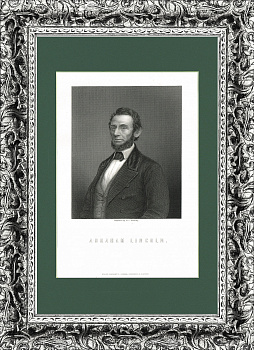 Президент Линкольн. Старинная гравюра на стали