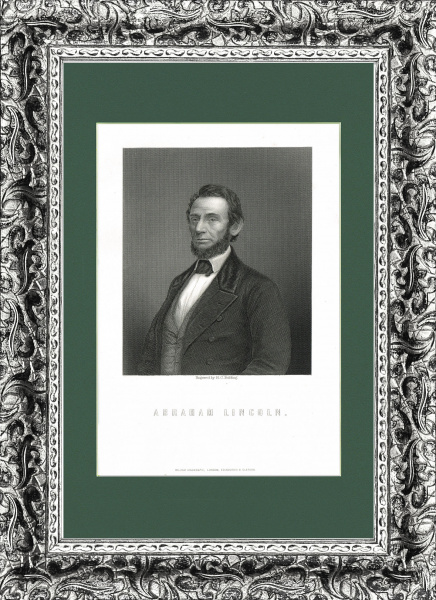 Президент Линкольн. Старинная гравюра на стали