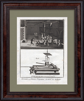 Производство листового стекла. Уникальная старинная гравюра 18 века