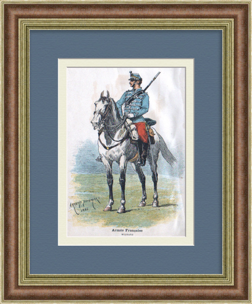 Армия Франции 19 века, гусар. Старинная гравюра