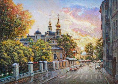 Городская осень. Малый Знаменский переулок. Картина И. Разживина