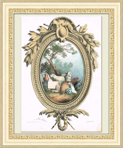 Овцы, старинная литография