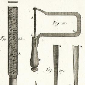 Инструментарий для работы по дереву и металлу. Гравюры, бумага ручной выделки, 1770-е гг.
