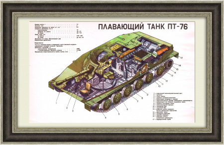 Плавающий танк ПТ-76, плакат ДОСААФ