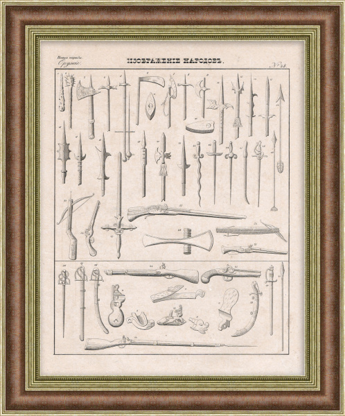 Оружие. Старинная литография Оружие. Старинная литография