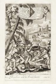 Сцены сражений из Библии. Двусторонняя большая гравюра 1701 года