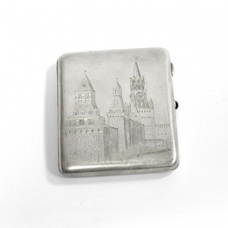 старинный серебряный портсигар. башни московского кремля, серебро 875 пробы