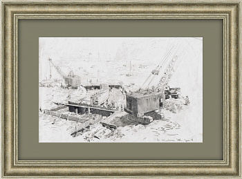 Братская ГЭС, строительство. Авторский рисунок 1958 года Братская ГЭС, строительство. Авторский рисунок 1958 года