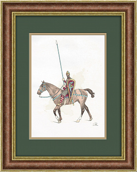 Нормандский рыцарь 11 века. Антикварная цветная литография