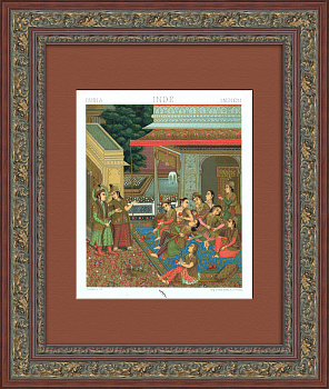 Сценка из индийской жизни, антикварная литография