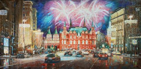 Столица в праздничных огнях. Тверская улица. Картина И. Разживина