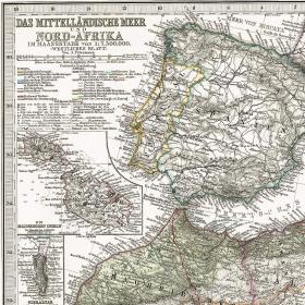 Средиземное море: Италия, Испания, Марокко, Алжир, Триполи и др. Старинная карта, 1871 г.