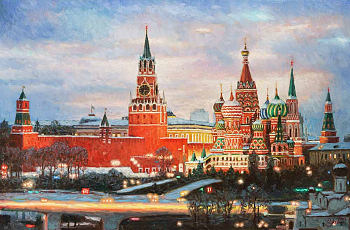 Кремль в красном цвете кумача. Авторская живопись.