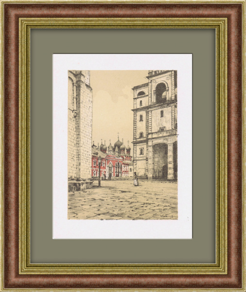 Соборная площадь Московского Кремля. Антикварная литография Соборная площадь Московского Кремля. Антикварная литография