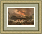 Пожар во дворце Пале-Рояль в дни Парижской коммуны. Старинная литография, 1872 г.