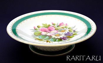 Ваза для фруктов с ручной росписью "Анютины-глазки, ромашки и фиалки"