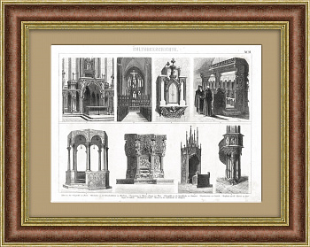 Интерьеры соборов Западной Европы. Антикварная гравюра Интерьеры соборов Западной Европы. Антикварная гравюра