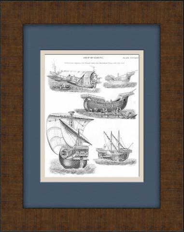 Кораблестроение 15 века. Антикварная гравюра