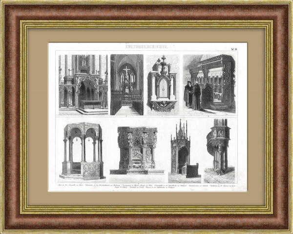 Интерьеры соборов Западной Европы. Антикварная гравюра Интерьеры соборов Западной Европы. Антикварная гравюра