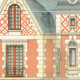 Парижская архитектура 19 века: отель в стиле эклектики, старинная литография