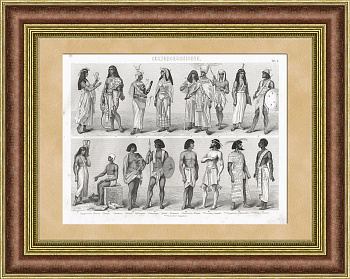 Костюм Древнего Египта: судья, телохранитель, рыбак и др. Антикварная гравюра