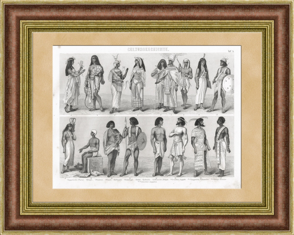 Костюм Древнего Египта: судья, телохранитель, рыбак и др. Антикварная гравюра